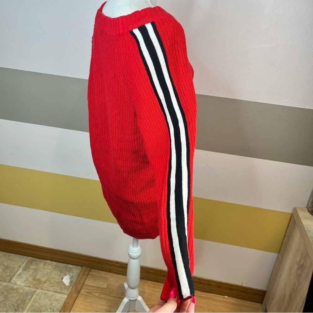 2/$25 Express Bright Red Striped Knit Woven Pullover Bold Chunky Thick Sweater S - Picture 9 of 15